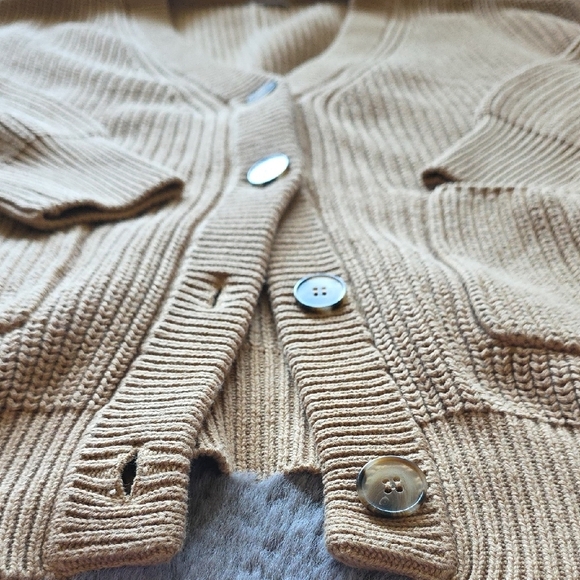 Callahan Tan Cardigan Sweater V-Neck Ribbed Button Cable Fisherman Large - Picture 4 of 10